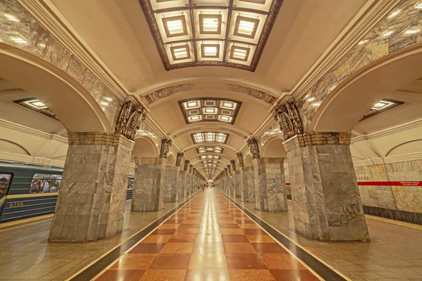 Kirovskiy zavod, metro station, St. Petersburg, Russia, subway, wide angle lens