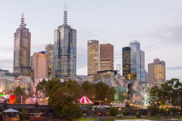 Melbourne Skyline al tramonto