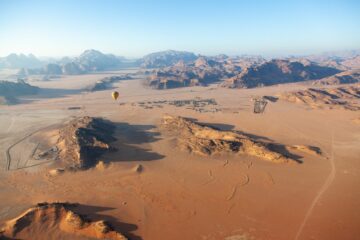 View of Wadi Rum desert from the hot air ballon