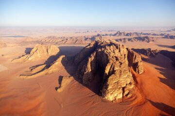View of Wadi Rum desert from the hot air ballon