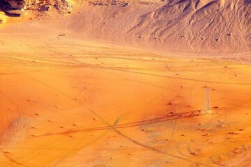View of Wadi Rum desert from the hot air ballon