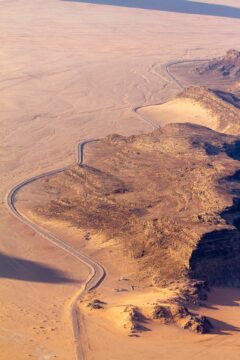 View of Wadi Rum desert from the hot air ballon