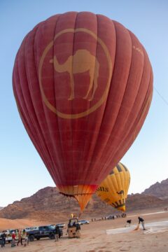 Hot air balloon over Wadi Rum desert