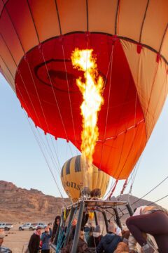 Hot air balloon over Wadi Rum desert
