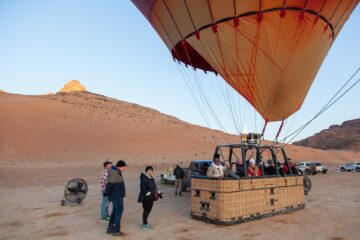 Hot air balloon over Wadi Rum desert