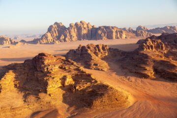 View of Wadi Rum desert from the hot air ballon