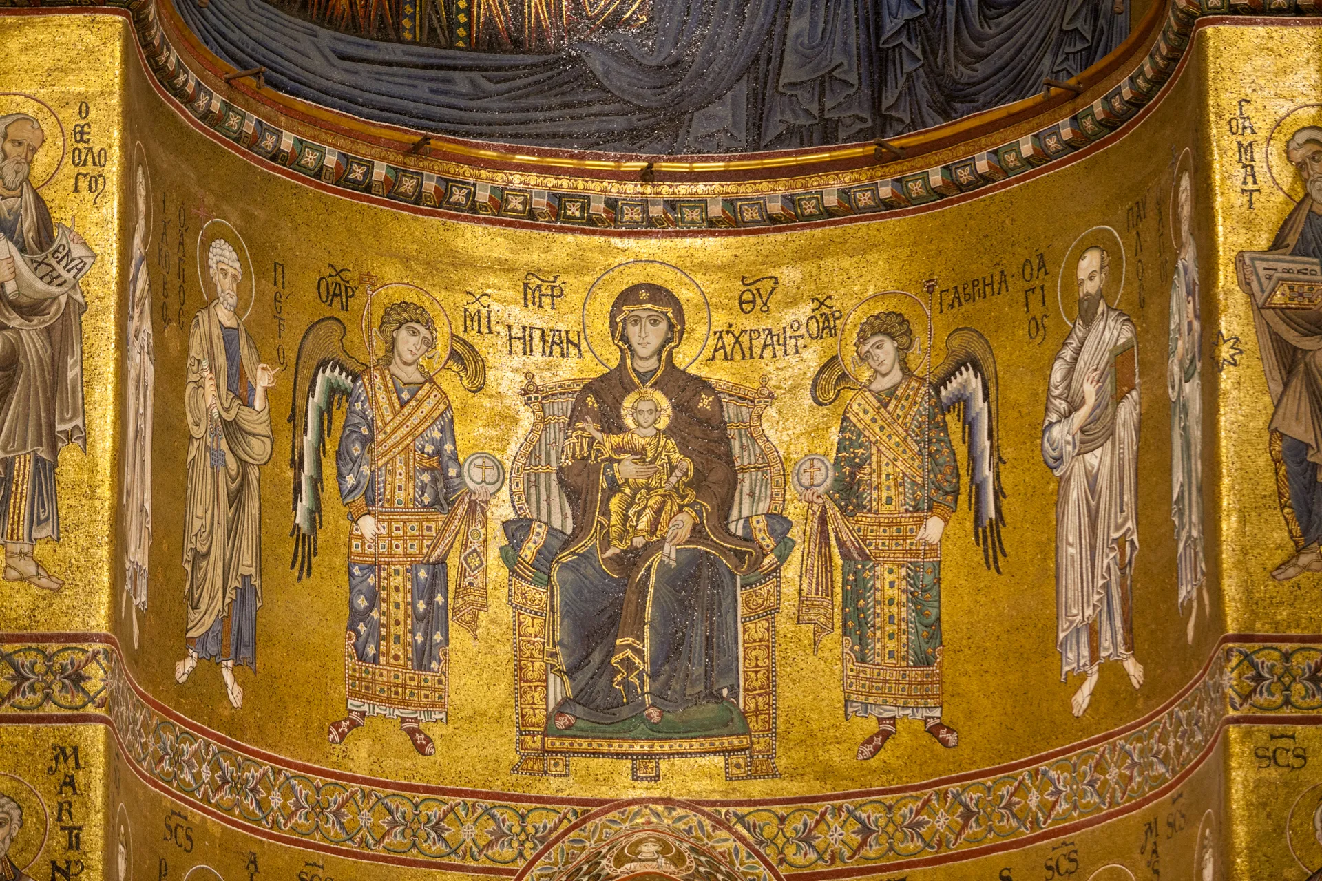 Mosaico con Vergine Maria, Gesù Bambino e angeli