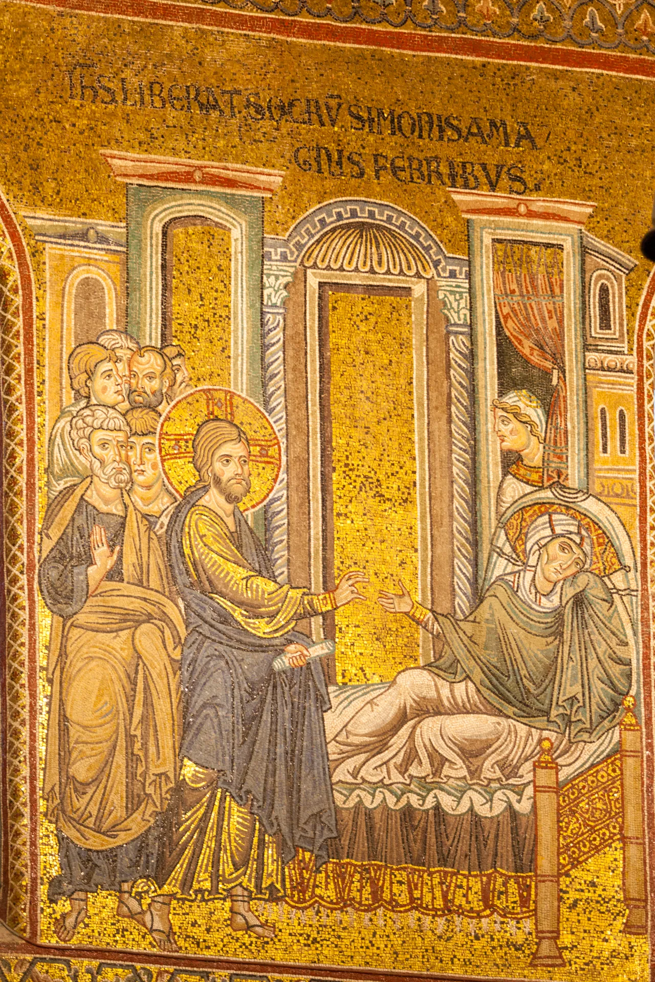 Mosaico con Gesù che guarisce la suocera di Pietro nel Duomo di Monreale