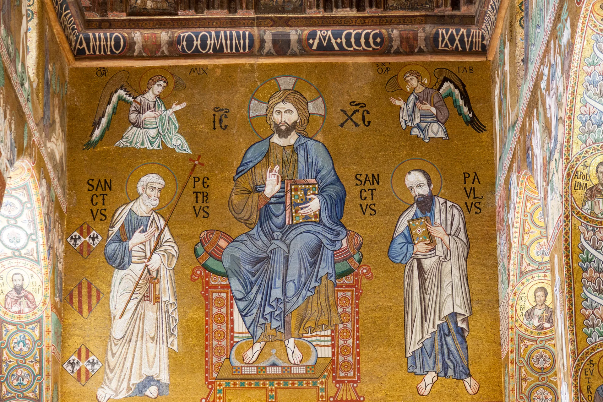 Mosaico di Cristo in trono con San Pietro e San Paolo nella Cappella Palatina