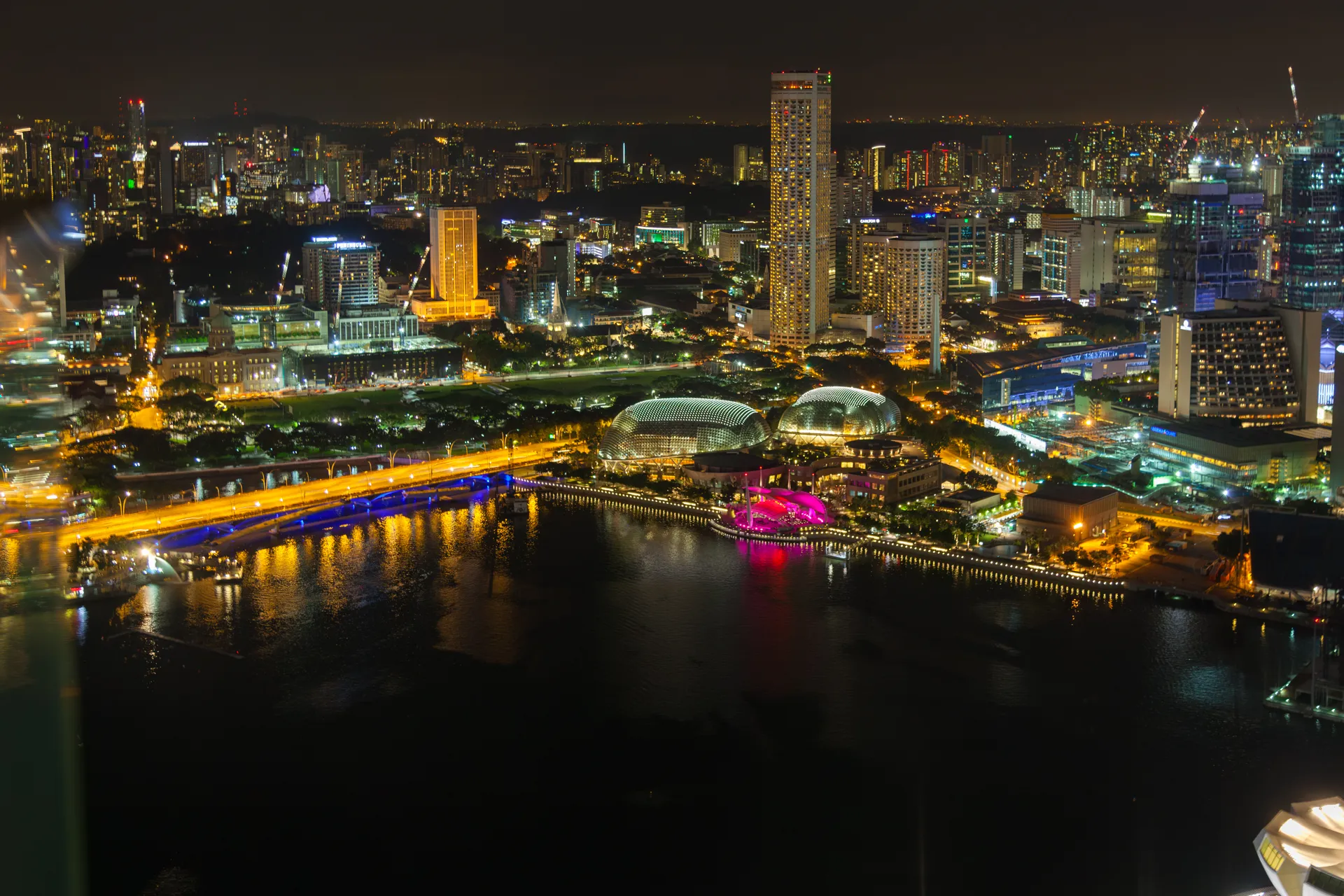 Panorama notturno del centro di Singapore