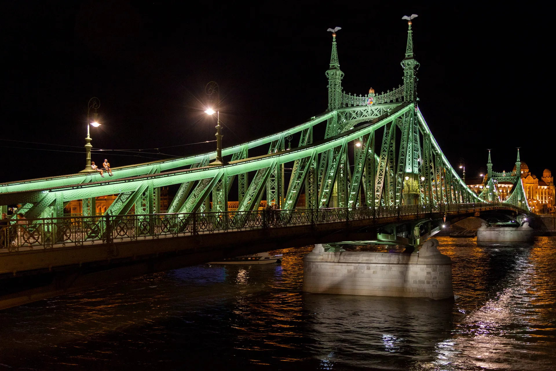 Ponte della Libertà Budapest notte ragazzi seduti