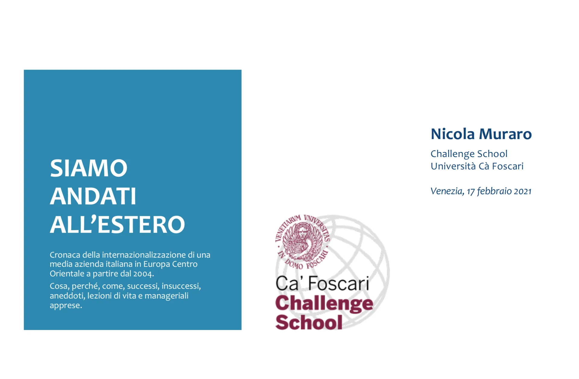 Locandina della lezione sull’internazionalizzazione di Selecta Gruppo Venturini a Ca’ Foscari